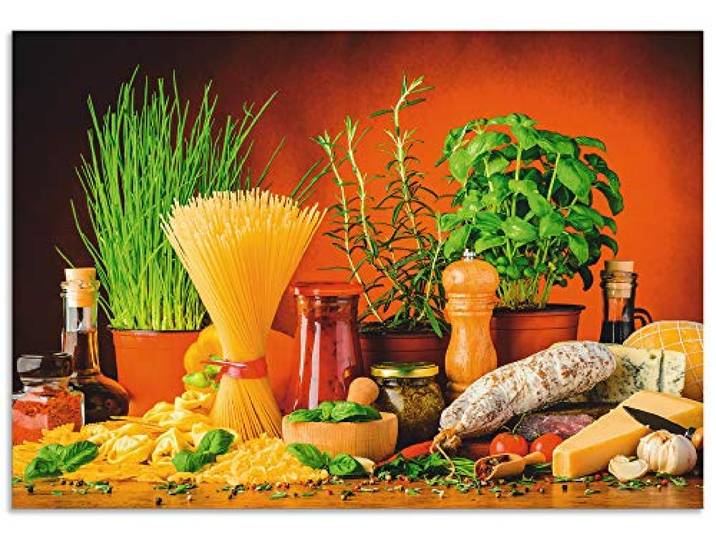 ARTland Spritzschutz Küchenrückwand aus Alu für Küche Herd Spüle 80x55 cm (BxH) mit Motiv Essen Lebensmittel Gemüse Kunst Mediterran Italienisch Bunt S7SM