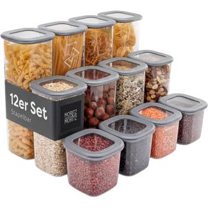 Moritz&Moritz Vorratsdose 6817, aus Kunststoff, 0,55 - 1,8 Liter, transparent / grau, luftdicht, Set 12-teilig