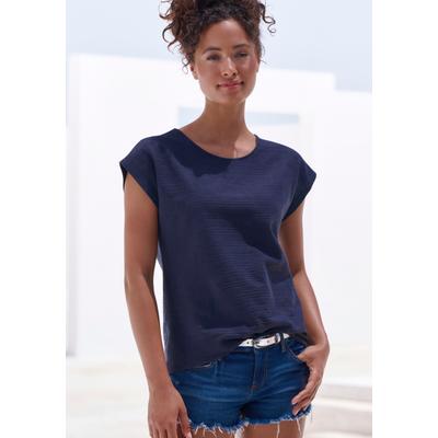 Kurzarmshirt VIVANCE "mit modischer Streifenstruktur", Damen, Gr. 32/34, blau (navy), Jersey, Obermaterial: 100% Baumwolle, unifarben, Basic, gerade normal, Rundhals, Shirts, aus Baumwoll-Qualität
