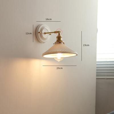 On Spot Shop IWHD White Ceramic Modern Wall Lamp Beside Bed, Nordic Copper LED Japanese Style Wandlamp For Living Room, Bathroom 4w(max100w) 2