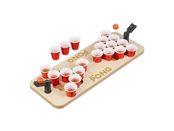 Mini Beer Pong mit Bechern Weiss-Hellbraun-Rot