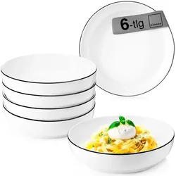 Sänger Pastaschalen Set Marlo Black Rim, Teller, Schwarz, Weiss