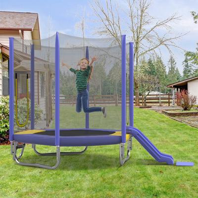 Kodotan sofa 7FT Trampoline with Safety Enclosure Net, Slide and Ladder, Easy Assembly ,Regular Hexagon Outdoor Recreational Trampoline