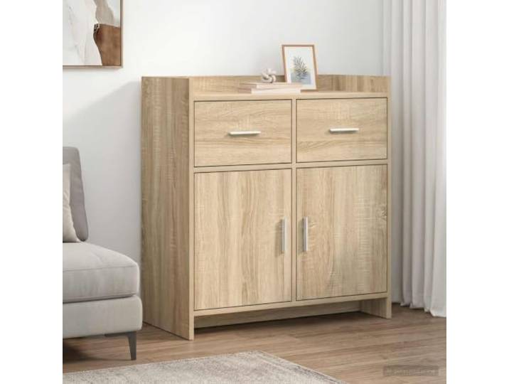 RJPLMFV Anrichte Sonoma Eiche 75 x 36 x 80 cm Holz Aufbewahrungsmöbel für Wohnzimmer, mehrere Regale, Metallgriffe, pflegeleicht