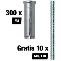 Vorteilspaket Einschlaganker EA II, M8, 300 Stück + Gratis Gewindestangen M8, 1 m, 10 Stück