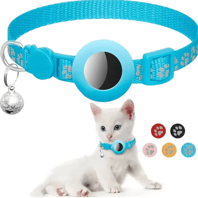 Inspire Curations TrackGuard AirTag Cat Collar With Reflective Safety Design blue With Paw 1pcs
