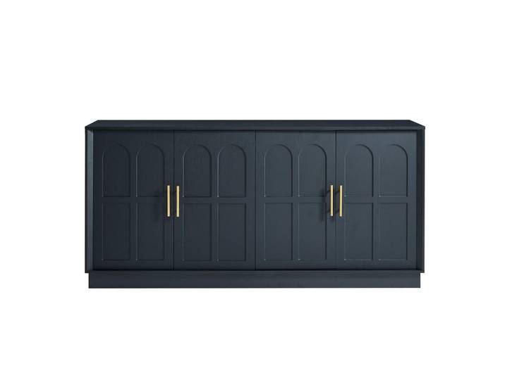 Modfu Sideboard aus MDF 169x40x80 cm Schwarz mit verstellbaren Einlegeböden und Kippschutz, 169x80x40 cm, Kleinmöbel, Kommoden, Sideboards