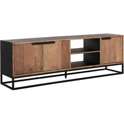 TV Board Cosmo aus Teakholz, Industrial Design, Natur, Metallgestell, 165 cm breit