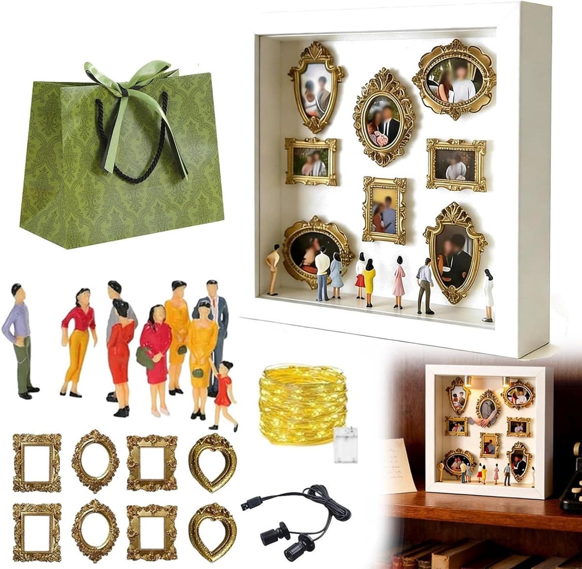 Mini Museum Box Herinneringen Display Gouden Mini Frames Wit 10 Inch