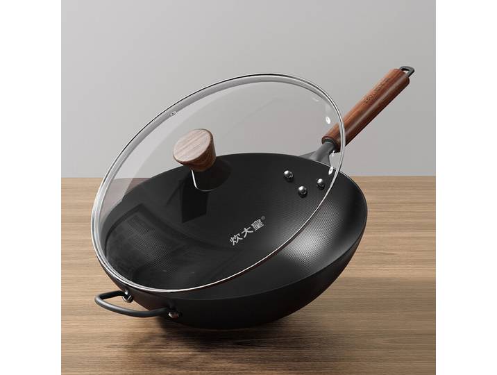 COOKER KING Wok en fer pur non revêtu, poêle en fer résistante à la rouille pour usage domestique, spécialement conçue pour les plaques à gaz, poêle à frire et wok à fond plat