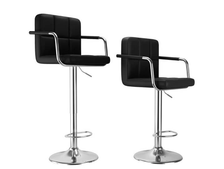 Lot de 2 tabourets pivotants réglables en hauteur en cuir PU noir avec accoudoirs - HOMDOX