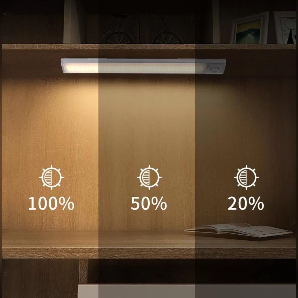 INF Lampe LED d'armoire rechargeable à capteur de mouvement tri-couleur – Magnétique, Dimmable, 220/300/400mm, 1800mAh, 10h 22 cm