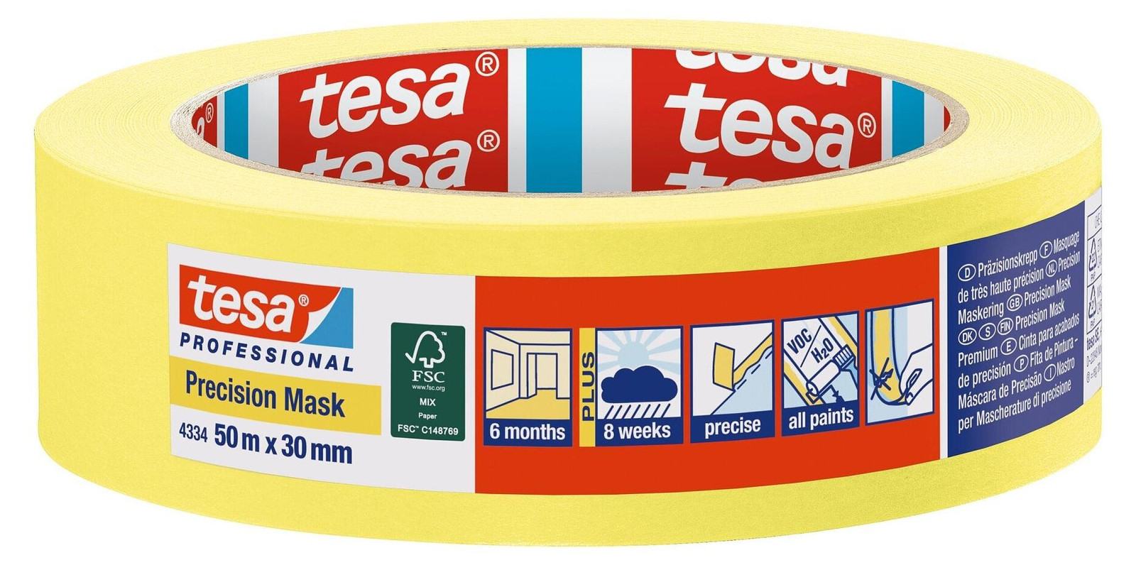 Tesa 4334 Precisiemasker Afplaktape - Geel - 50 mm x 30 mm
