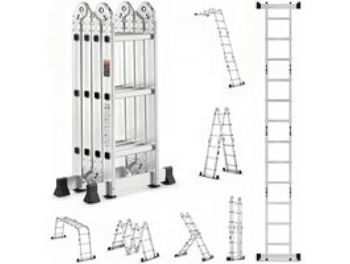 VEVOR Mehrzweckleiter, 7-in-1-Multifunktionsleiter, A-Rahmen, 3-stufige verstellbare Teleskopleiter, 3,5 m hohe Ausziehleiter, Leitergerüst, 150 kg Tragkraft für Arbeiten im Haushalt und im Freien