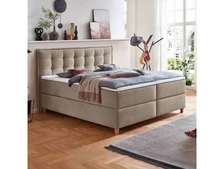 HOMELIV. Boxspringbett Lusaka Webstoff 160x200 cm Bonellfederkern-Box Härtegrad: H2 Taupe skandinavisch