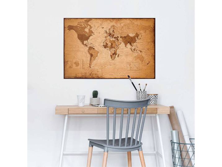 Poster Carte du monde Papier Marron 61 x 92cm