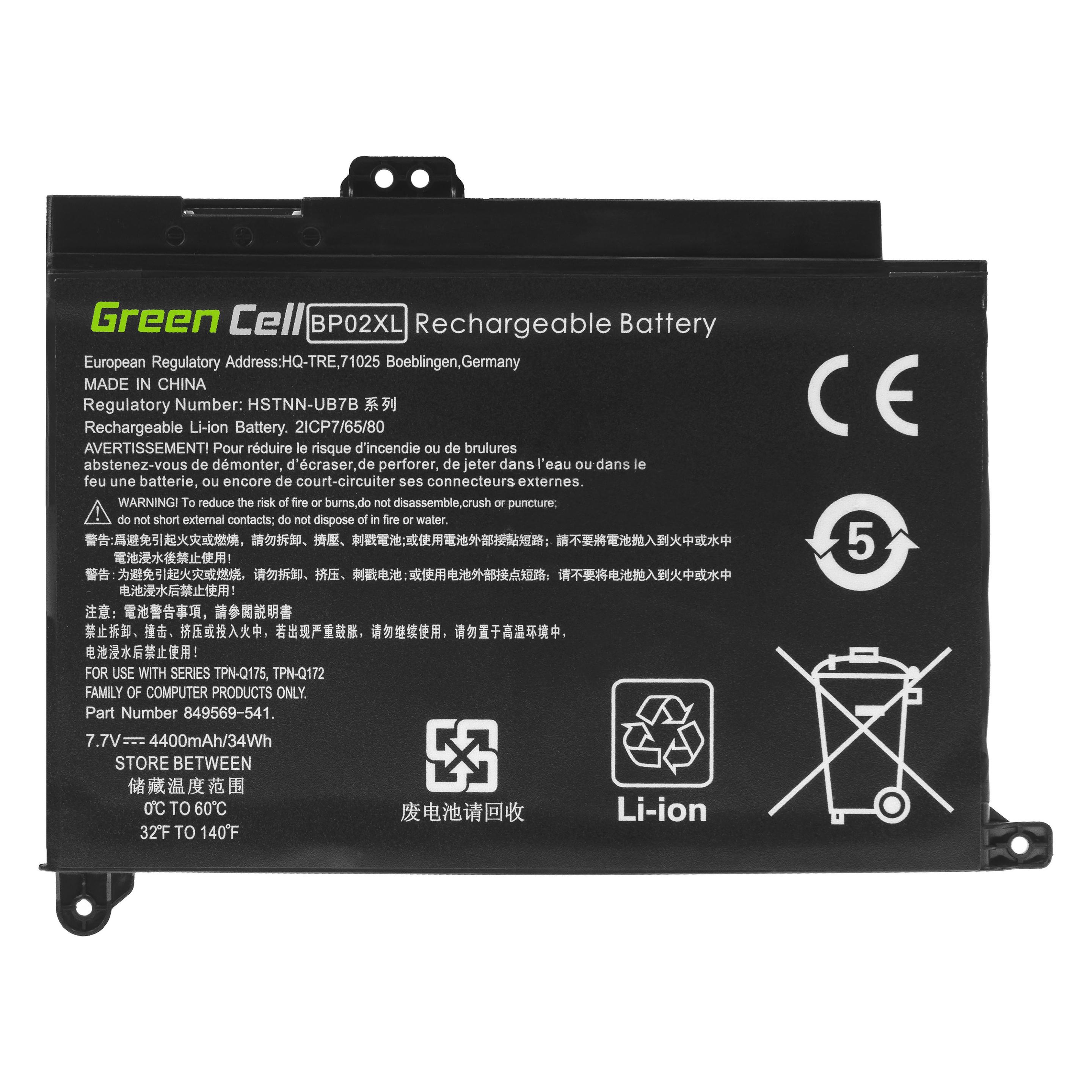 GreenCell Battery BP02XL for HP Pavilion 15-AU 15-AU051NW 15-AU071NW 15-AU102NW 15-AU107N (2 Zellen, 4500 mAh) (HP150)