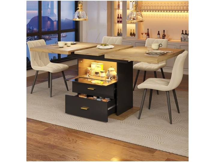 SENVIRO Table à manger extensible en bois avec éclairage LED 110x80x75cm Wood