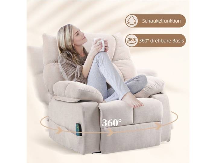 Fauteuil relax massant électrique EVRYAE pivotant 360° avec chauffage repose-pieds tissu beige