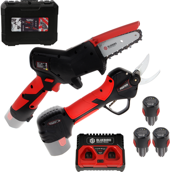 Blue Bird CS 22-04 & PS 23-25 Faster - Kit Akku-Astkettensäge + Akku-Baumschere - 12.6 V  2.5Ah - Schnittdurchmesser max. 23 mm
