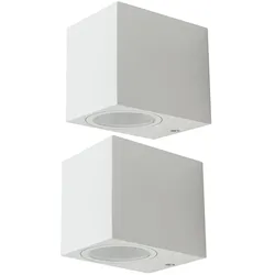 Wandleuchte Außen Außenleuchte Down Strahler Fassadenleuchte Alu Glas weiß, 1x GU10 Fassung, BxHxT 6,8x8x9,2 cm, 2er Set