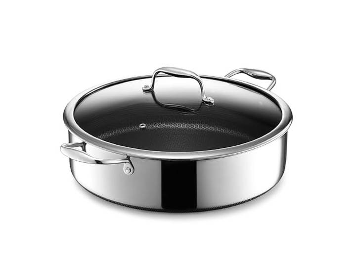 HexClad Hybrid antihaftbeschichtete Sauteuse mit Deckel, Heißluftfritteuse, 6,6 Liter, spülmaschinen- und ofenfest, kompatibel mit allen Herdarten