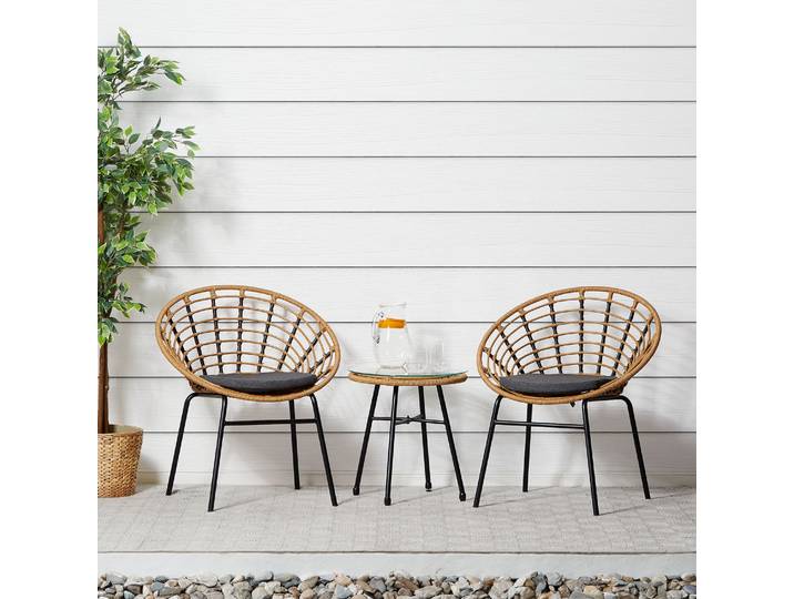Salon de jardin Ensemble table et 2 fauteuils de jardin rotin naturelle Meubles de détente extérieur Mobilier de jardin