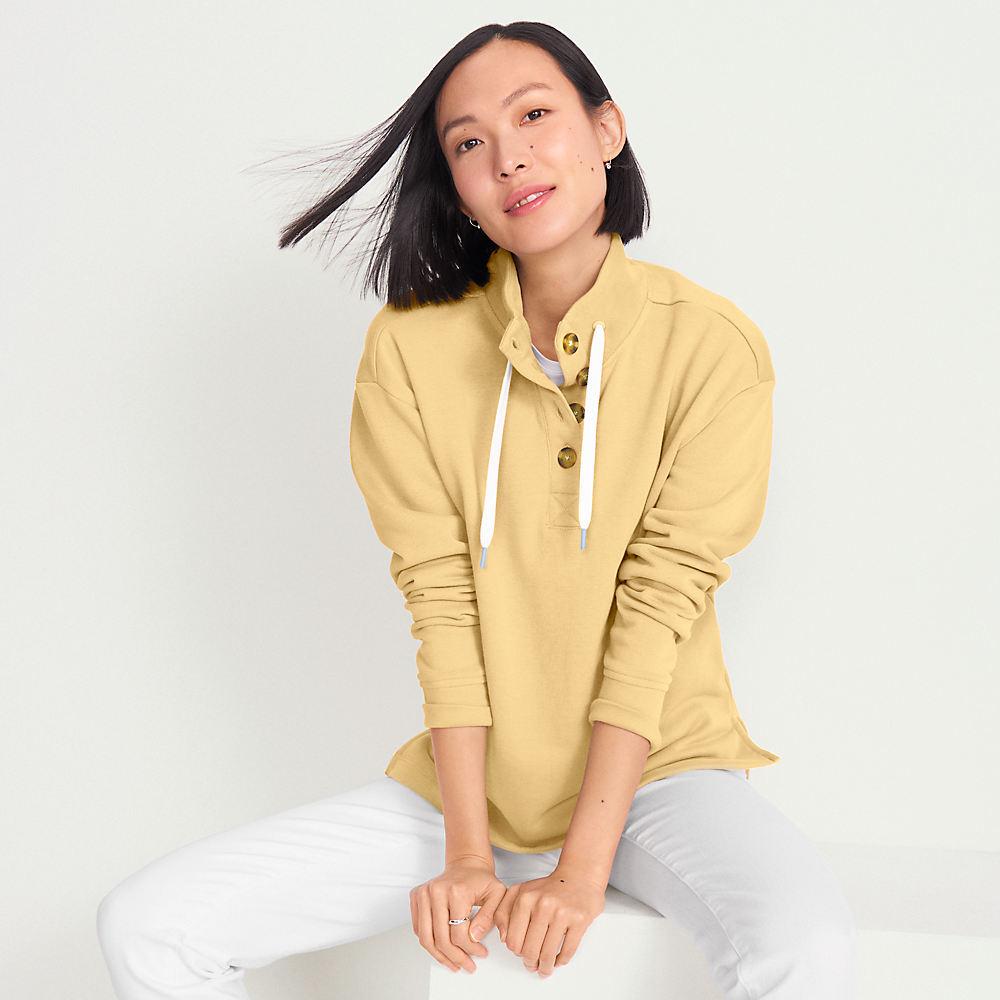 Pullover SERIOUS SWEATS mit Knopfleiste für Damen, Damen, size: regular, Gelb, Baumwoll-Mischung/Polyester-Mischung, by Lands' End
