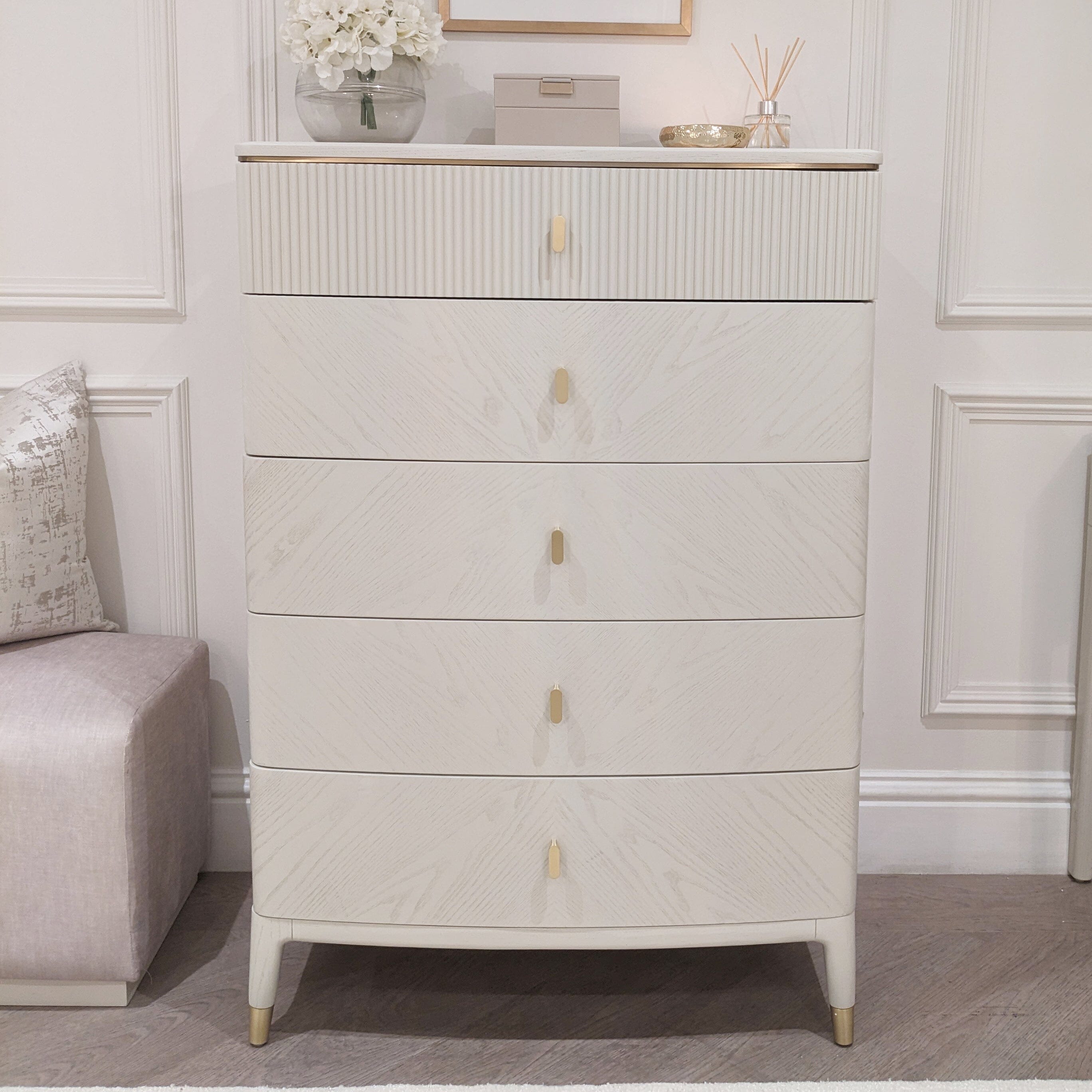 Putney Ivory & Gold Tall Chest of Drawers