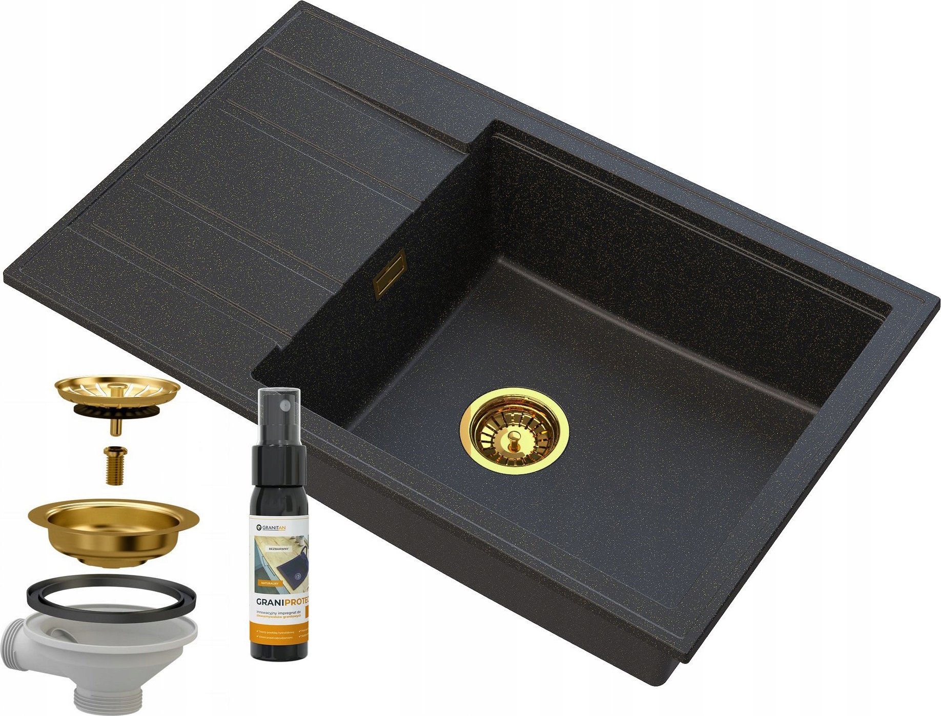 Granitan - Granitspüle - Küchenspüle - Schwarz-Gold - Spülbecken - LOUIS GOLDEN