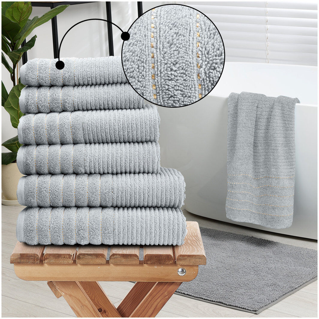 GC GAVENO CAVAILIA 6 Pack Hotel Quality Cotton Towel Set   Soft, Thick, Absorbent Family Towels Pack with 2 Bath, 2 Hand, 2 Washcloths Silver Bath Towel;Hand Towel;Bath Sheet