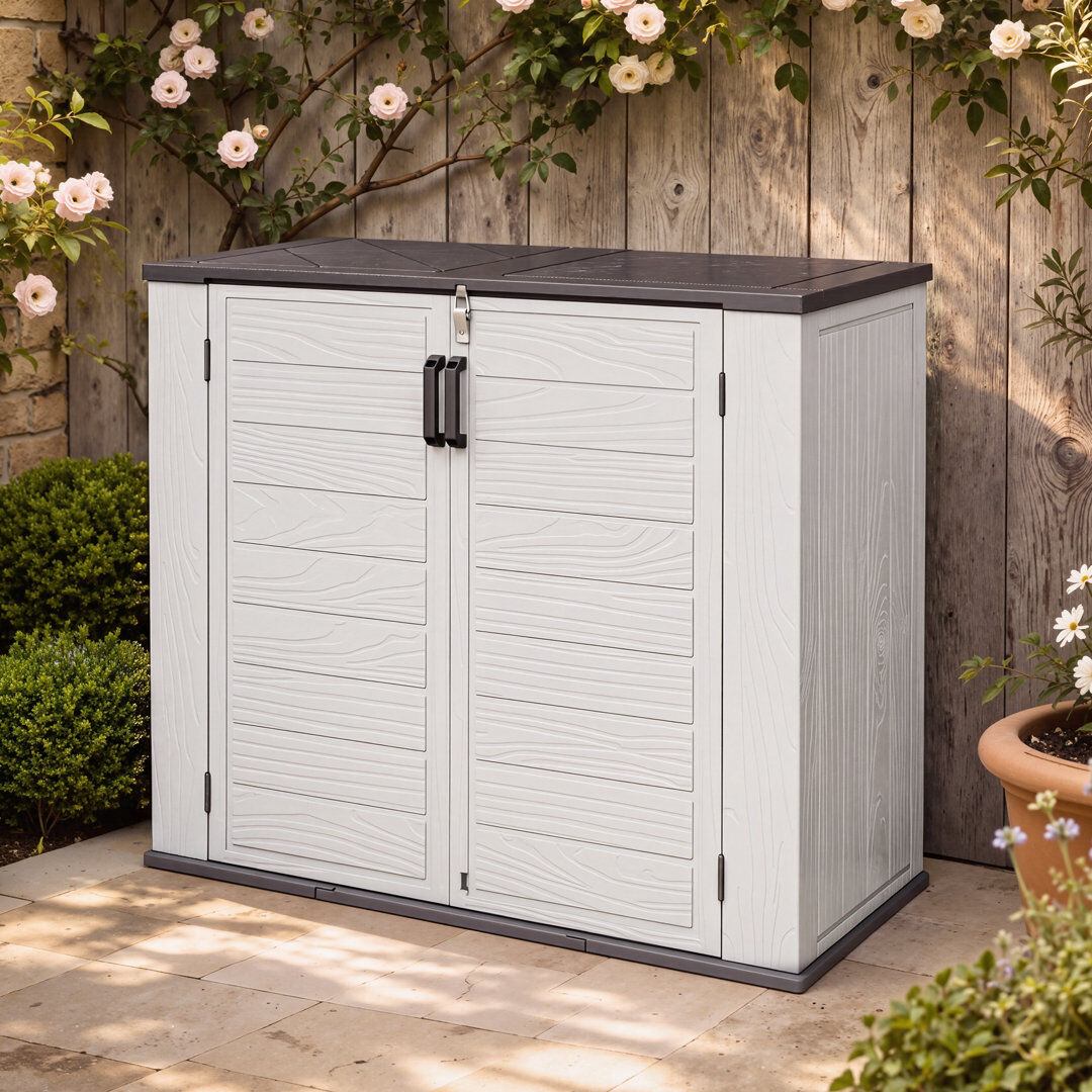 JolyDale Plastic Outdoor Storage Shed Vertical Storage Cabinet White 142cm W X 67cm D X 118.5cm H