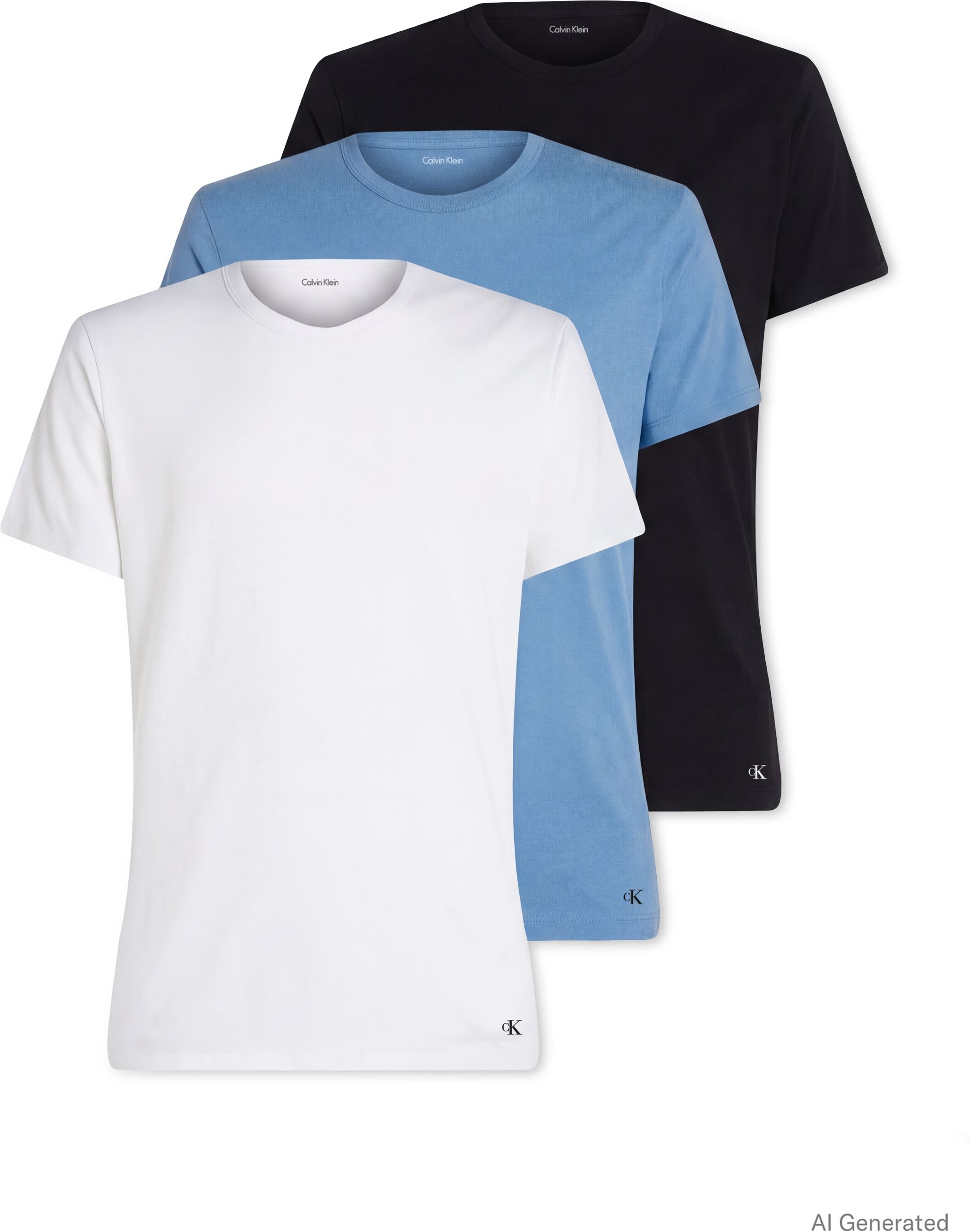 T-Shirt "SHORT SLEEVE CREW NECK 3PK", Herren, Gr. XXXL (58), bunt (schwarz w blau descent emb, blau desce), Jersey, Obermaterial: 57% Baumwolle, 38% Polyester, 5% Elasthan, CALVIN KLEIN UNDERWEAR, Basic, normal hüftlang, Rundhals, abgesteppt, Shirts T-Shi