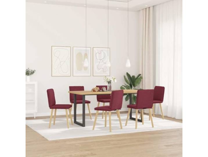 HGPOTUY Esszimmerstühle 6 STK. Weinrot Stoff mit Holzgestell Gepolstert mit Schaumstoff, Metall-Holz-Kombination, für Esszimmer und Wohnzimmer