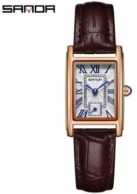 Quick Pick Pro SANDA Elegance Rectangular Quartz Watch For Women Waterproof Leather Dress Watch d