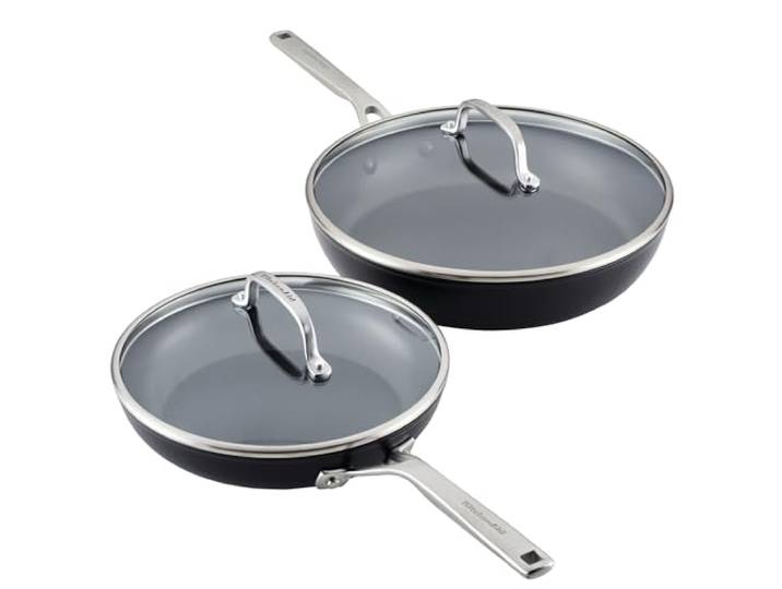 KitchenAid Harteloxiertes Induktions-Bratpfannen-Set mit gehärteten Deckeln, 4-teilig, 25,4 cm und 30,5 cm, langlebig, gleichmäßiges Erhitzen, ofenfest bis 260 °C, spülmaschinenfest, leicht zu