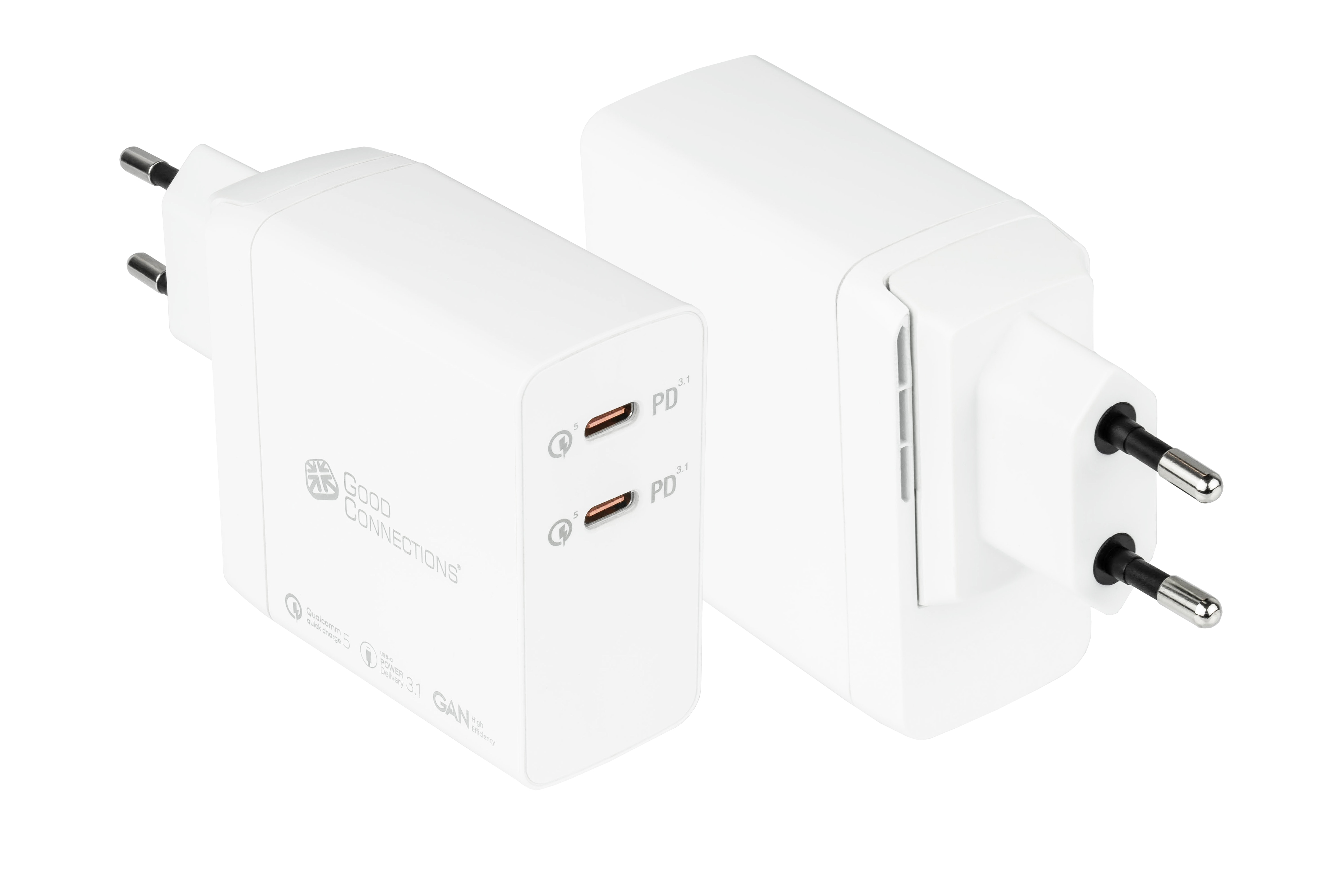 Good Connections GC USB-Schnellladegerät 140W GaN-Technologie, 2x USB-C, PD 3.1, QC 5.0, PPS weiß PCA-W006W