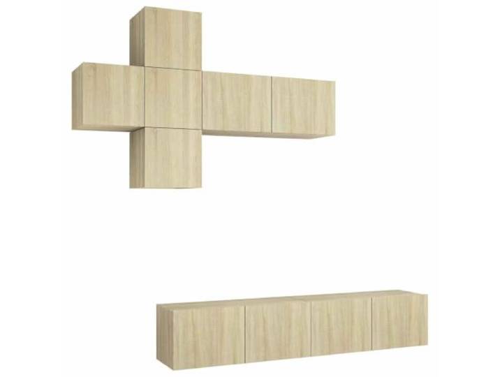 hliofuir 7-tlg. TV-Schrank-Set Hängend Sonoma-Eiche Holzwerkstoff Wandhängende Wohnwand für das Wohnzimmer und Gästezimmer mit modularen Schrankelementen für Medien und Deko.