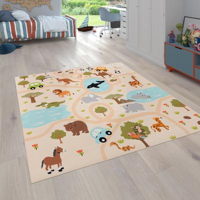 Paco Home Kids Rug Wild Animals Play Mat in Beige Multicolor