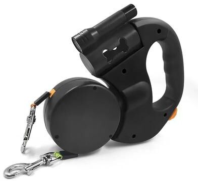 Friendly Fresh Finds LED Retractable Double Dog Leash With Reflective Features For Small To Medium Dogs. black