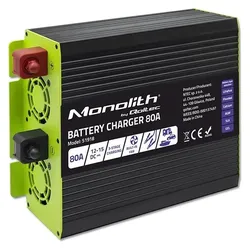 Qoltec Inteligentna profesjonalna ładowarka Monolith do akumulatorów LiFePO4 AGM GEL SLA 80A 12V, PC Netzteil, Schwarz