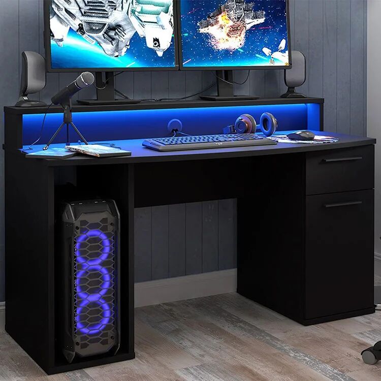 garneroarredamenti Scrivania gaming 140x65cm moderna con led 2 cassetti nera Crash