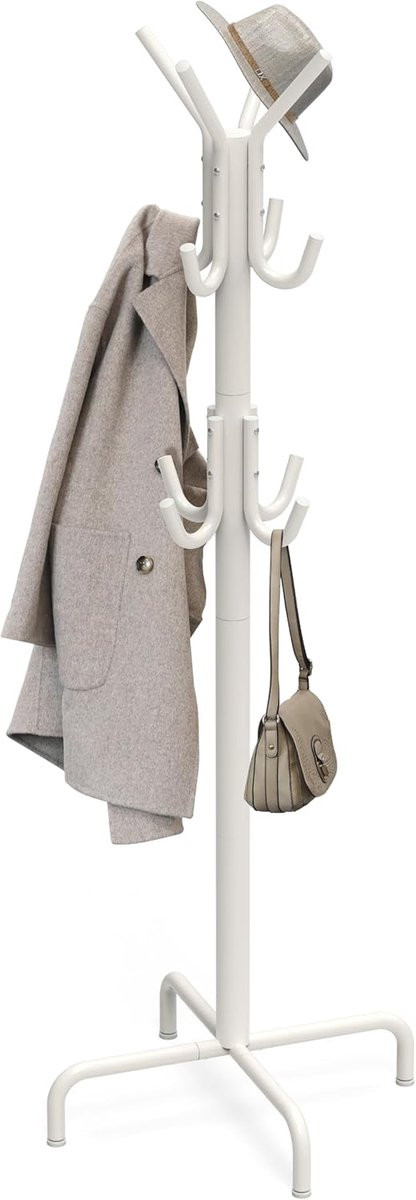 Multi-functionele staande jas- en hoedenhanger organizer voor volwassenen, wit