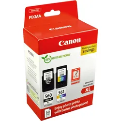 2 Canon Tinten 3712C008 PG-560XL + CL-561XL Doppelpack KCMY + Papier