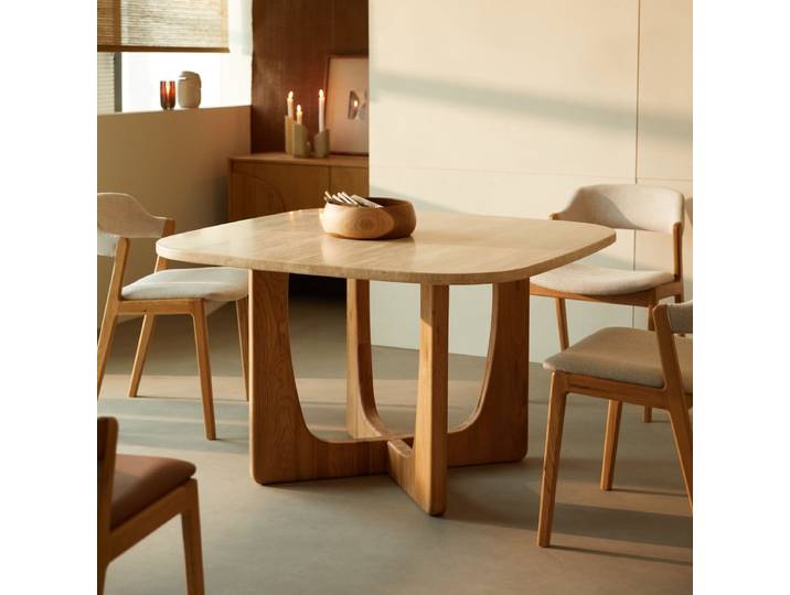 Tisch aus massiver Eiche und Travertin, 4 Pers. Mattia - Natur - Oak