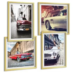 BILDER SET 4er Set - 50x50 cm & 40x60 cm Goldrahmen - Oldtimer in Städten