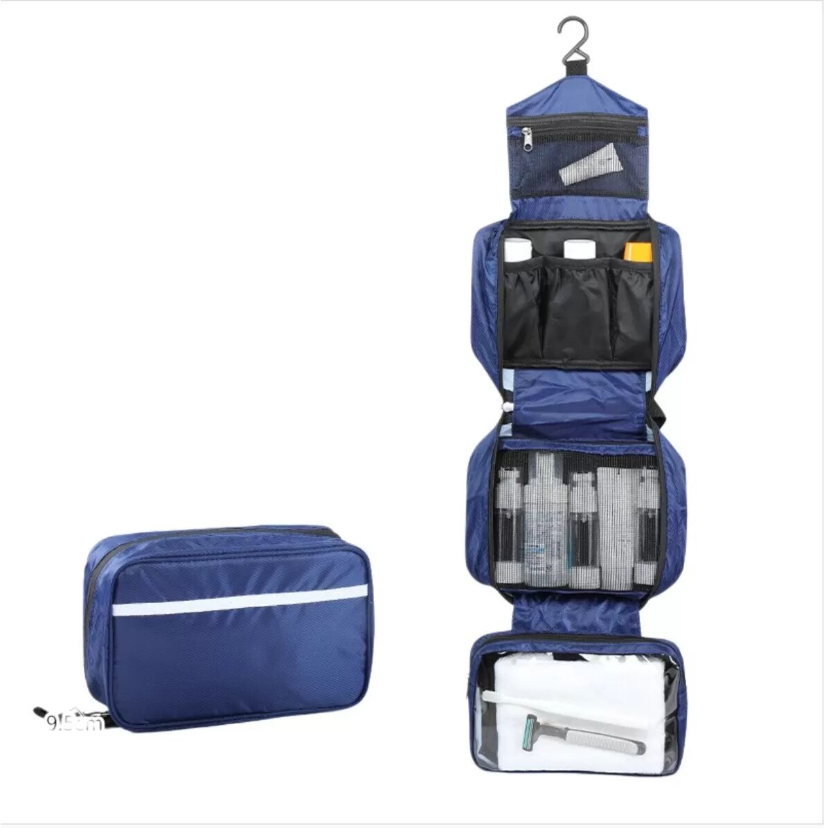 INF Reise-Make-up-Tasche – Polyester, wasserabweisend, faltbar, große Kapazität mit Nass-/Trocken-Trennung, tragbares Navy blau