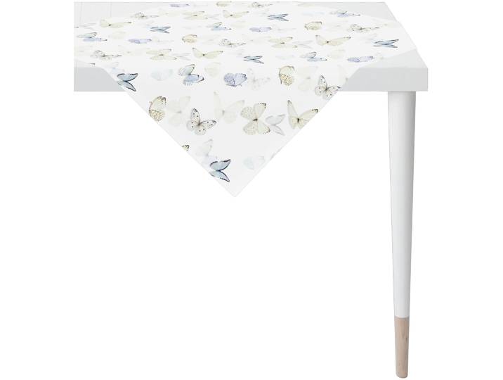 Tischdecke APELT 7003 , weiss (weiß, natur, zartes blau), B:100cm L:100cm, Obermaterial: 75% Baumwolle, 25% Polyester, Tischdecken, Tischdecke, Schmetterlings-All-over