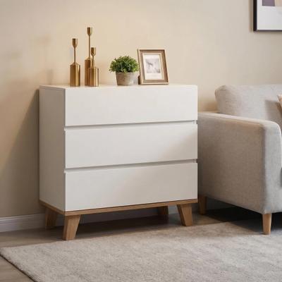 Loedds Modern 3-Drawer Dresser with Handle-Free Fronts and Solid Wood Legs - White/Natural