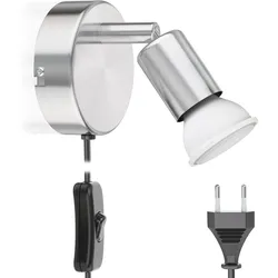 ledscom.de Leselampe LUNARA mit Schalter und Stecker chrom matt GU10 Wand-Leuchte 6,826W 630lm 100° warm-weiß